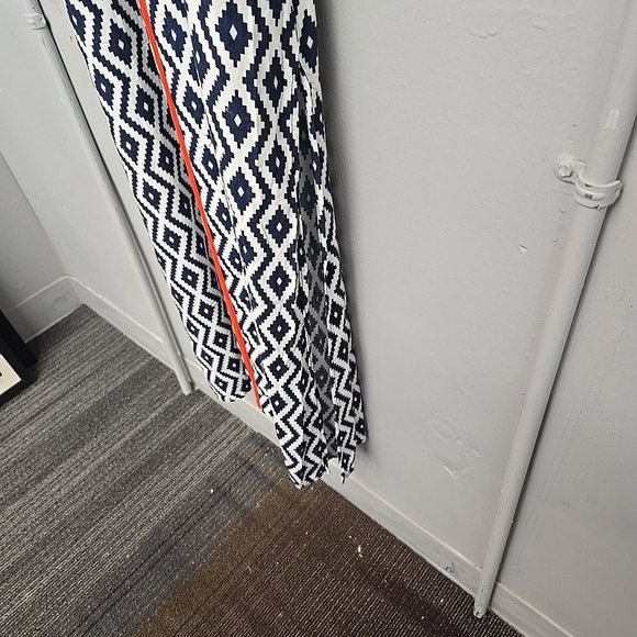 THML Dress Women's Small Navy‎ White Tribal Print Maxi Sleeveless Boho Orange - Picture 5 of 11